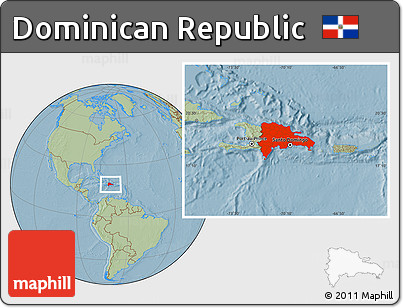 Savanna Style Location Map of Dominican Republic, hill shading