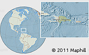 Savanna Style Location Map of Dominican Republic, lighten, land only, hill shading