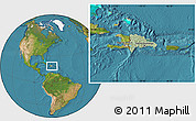 Savanna Style Location Map of Dominican Republic, satellite outside, hill shading