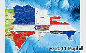 Flag Map of Dominican Republic, physical outside, bathymetry sea, flag rotated