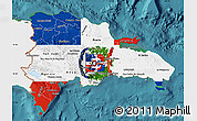Flag Map of Dominican Republic, single color outside, satellite sea, flag aligned to the middle