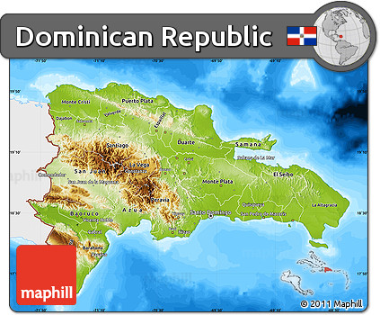 Physical Map of Dominican Republic, single color outside, bathymetry sea