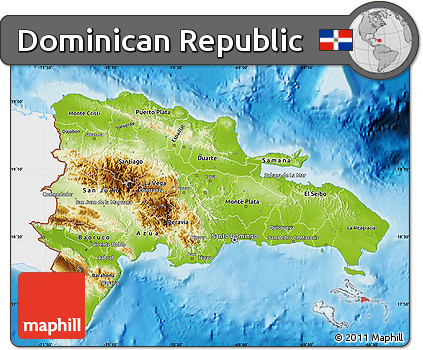 Physical Map of Dominican Republic, single color outside