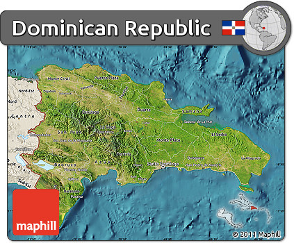 Satellite Map of Dominican Republic, shaded relief outside, satellite sea