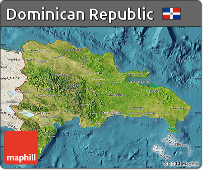 Satellite Map of Dominican Republic, shaded relief outside, satellite sea