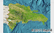 Satellite Map of Dominican Republic, shaded relief outside, satellite sea