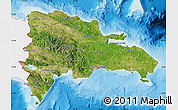 Satellite Map of Dominican Republic, single color outside, shaded relief sea