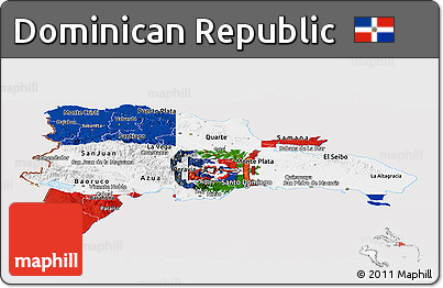 Flag Panoramic Map of Dominican Republic, flag aligned to the middle