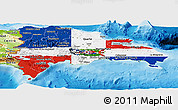 Flag Panoramic Map of Dominican Republic, physical outside, bathymetry sea, flag rotated