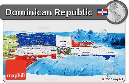 Flag Panoramic Map of Dominican Republic, physical outside