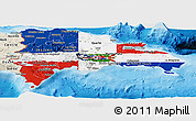 Flag Panoramic Map of Dominican Republic, shaded relief outside, bathymetry sea, flag rotated