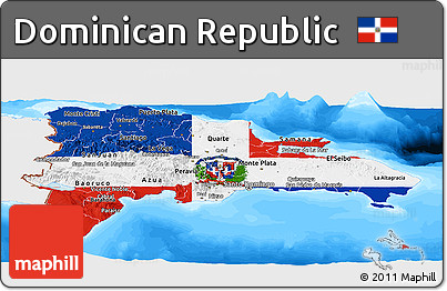 Flag Panoramic Map of Dominican Republic, single color outside, bathymetry sea