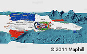 Flag Panoramic Map of Dominican Republic, single color outside, satellite sea, flag aligned to the middle