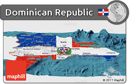 Flag Panoramic Map of Dominican Republic, single color outside, satellite sea