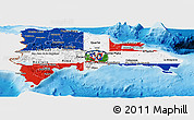 Flag Panoramic Map of Dominican Republic, single color outside, shaded relief sea, flag centered