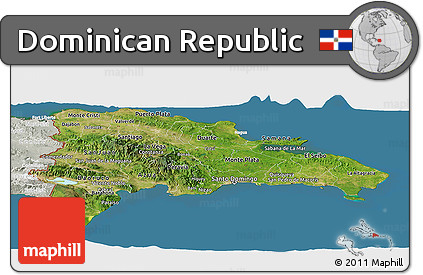 Satellite Panoramic Map of Dominican Republic, lighten, semi-desaturated, land only