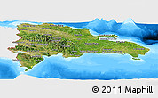Satellite Panoramic Map of Dominican Republic, single color outside, bathymetry sea