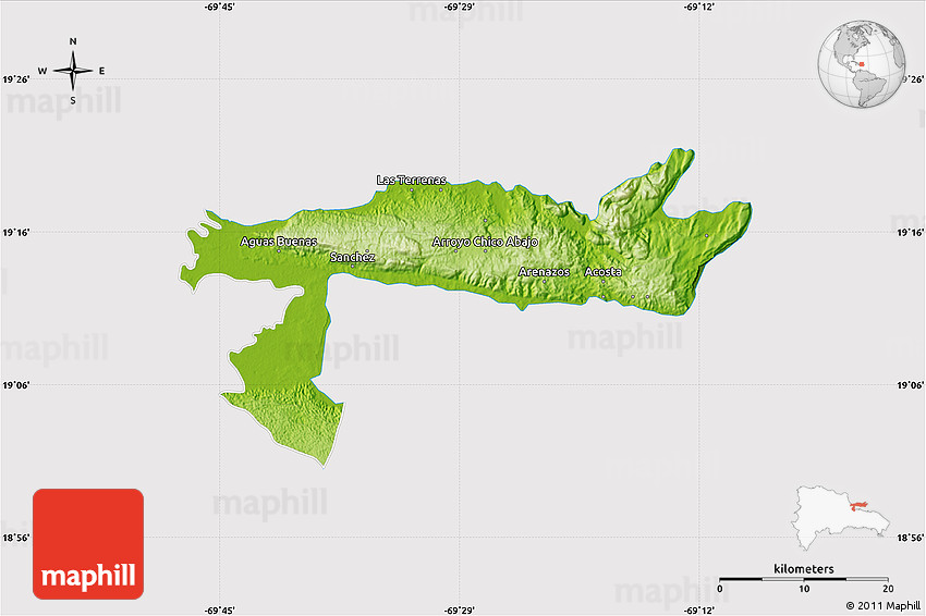Physical Map of Samana, cropped outside