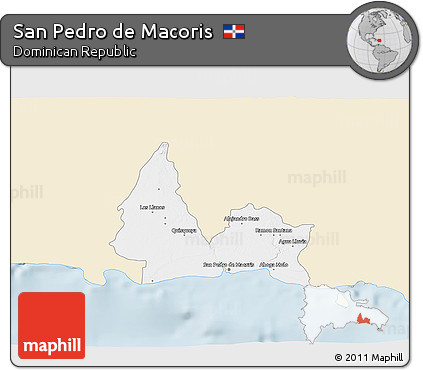Classic Style 3D Map of San Pedro De Macoris, single color outside