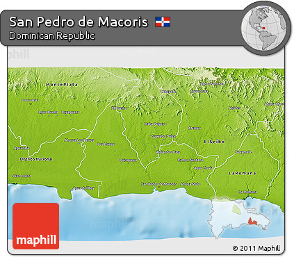 Physical 3D Map of San Pedro De Macoris