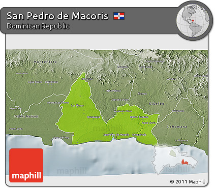 Physical 3D Map of San Pedro De Macoris, semi-desaturated
