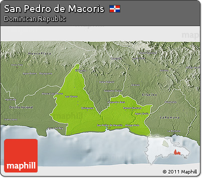 Physical 3D Map of San Pedro De Macoris, semi-desaturated