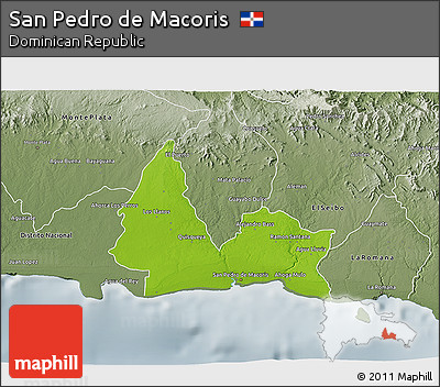 Physical 3D Map of San Pedro De Macoris, semi-desaturated