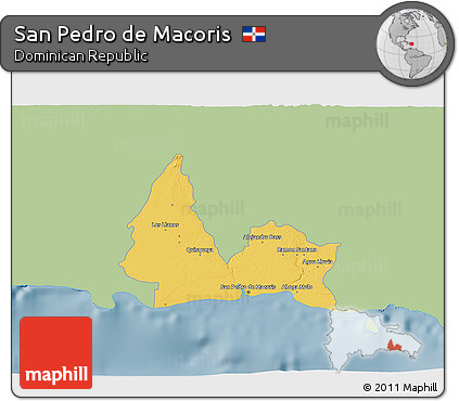 Savanna Style 3D Map of San Pedro De Macoris, single color outside