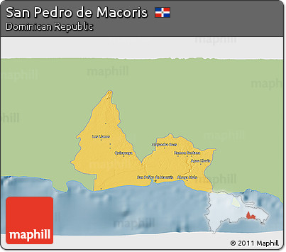 Savanna Style 3D Map of San Pedro De Macoris, single color outside