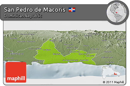 Physical Panoramic Map of San Pedro De Macoris, semi-desaturated