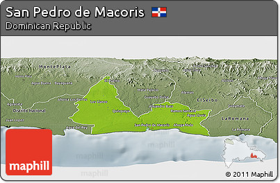 Physical Panoramic Map of San Pedro De Macoris, semi-desaturated
