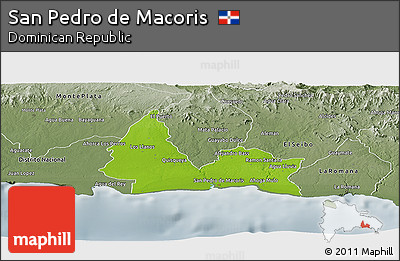 Physical Panoramic Map of San Pedro De Macoris, semi-desaturated