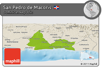 Physical Panoramic Map of San Pedro De Macoris, shaded relief outside