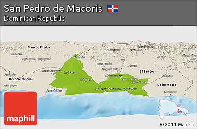 Physical Panoramic Map of San Pedro De Macoris, shaded relief outside