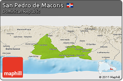 Physical Panoramic Map of San Pedro De Macoris, shaded relief outside