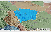 Political 3D Map of Sanchez Ramirez, semi-desaturated