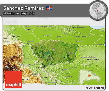 Satellite 3D Map of Sanchez Ramirez, physical outside