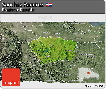 Satellite 3D Map of Sanchez Ramirez, semi-desaturated
