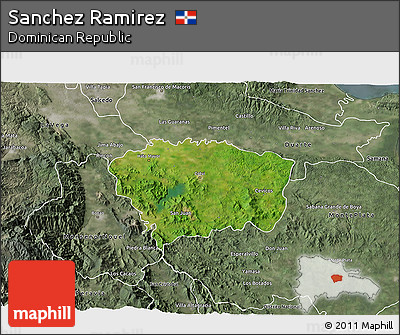 Satellite 3D Map of Sanchez Ramirez, semi-desaturated