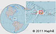 Gray Location Map of Sanchez Ramirez, highlighted country, hill shading