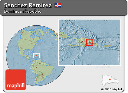 Savanna Style Location Map of Sanchez Ramirez, hill shading
