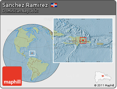 Savanna Style Location Map of Sanchez Ramirez, hill shading