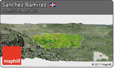Satellite Panoramic Map of Sanchez Ramirez, semi-desaturated