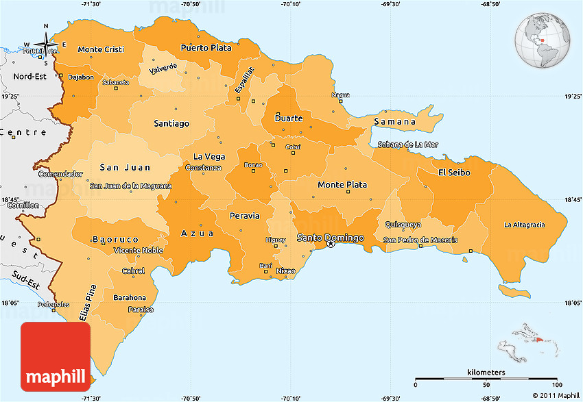 Dominican Republic Political Map Political Shades Simple Map Of Dominican Republic, Single Color Outside,  Borders And Labels