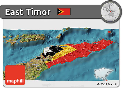 Flag 3D Map of East Timor, satellite outside
