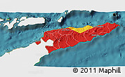 Flag 3D Map of East Timor, single color outside, satellite sea, flag rotated