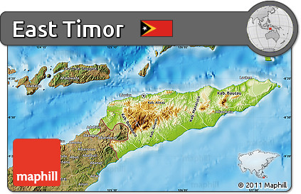 Physical Map of East Timor, satellite outside, shaded relief sea