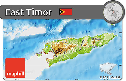 Physical Map of East Timor, single color outside