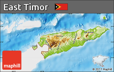 Physical Map of East Timor, single color outside