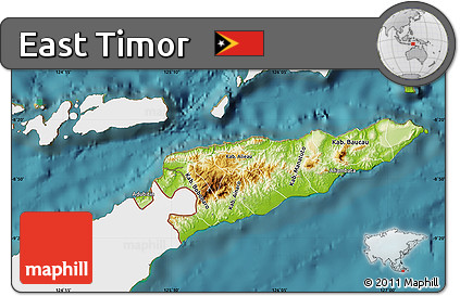 Physical Map of East Timor, single color outside, satellite sea